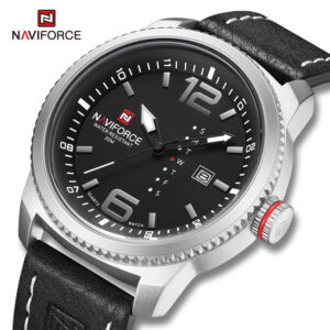 NAVIFORCE Top Brand moderan muški sportski vojni ručni sat kvarc kožni kaiš sa kalendarom NF 9063 SWB/ CRNO SIVI